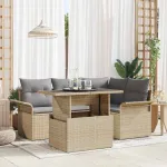 Set de canapele pentru grădină cu pernă 5 pcs Bej Rattan poli GartenMobel Dekor