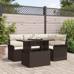 Set de canapele pentru grădină cu pernă 5 pcs Maro Rattan poli GartenMobel Dekor