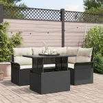 Set de canapele pentru grădină cu pernă 5 pcs Negru Rattan poli GartenMobel Dekor