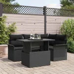 Set de canapele pentru grădină cu pernă 5 pcs Negru Rattan poli GartenMobel Dekor
