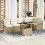 Set de canapele pentru grădină cu pernă 7 pcs Bej Rattan poli GartenMobel Dekor