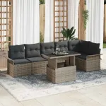 Set de canapele pentru grădină cu pernă 7 pcs Gri Rattan poli GartenMobel Dekor