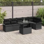 Set de canapele pentru grădină cu pernă 7 pcs Negru Rattan poli GartenMobel Dekor