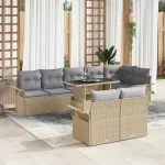Set de canapele pentru grădină cu pernă 9 pcs Bej Rattan poli GartenMobel Dekor