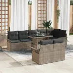 Set de canapele pentru grădină cu pernă 9 pcs Gri Rattan poli GartenMobel Dekor