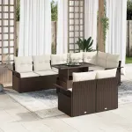 Set de canapele pentru grădină cu pernă 9 pcs Maro Rattan poli GartenMobel Dekor