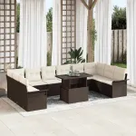 Set de canapele pentru grădină cu pernă 11 pcs Maro Rattan poli GartenMobel Dekor