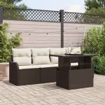 Set de canapele pentru grădină cu pernă 5 pcs Maro Rattan poli GartenMobel Dekor