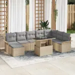 Set de canapele pentru grădină cu pernă 9 pcs Bej poliratan GartenMobel Dekor