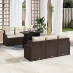 Set de canapele pentru grădină cu pernă 7 pcs Maro Rattan poli GartenMobel Dekor