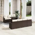 Set de canapele pentru grădină cu pernă 8 pcs Maro Rattan poli GartenMobel Dekor
