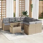 Set de canapele pentru grădină cu pernă 9 pcs Bej Rattan poli GartenMobel Dekor