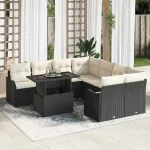 Set de canapele pentru grădină cu pernă 9 pcs Negru Rattan poli GartenMobel Dekor