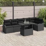 Set de canapea cu pernă 7 pcs Negru Rattan poli GartenMobel Dekor