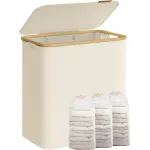 Coș de rufe textil SONGMICS, pliabil, 3 compartimente detașabile, 150L, crem