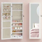 Dulap pentru bijuterii cu oglinda SONGMICS, montare pe perete sau usa, alb