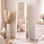 Oglindă de podea SONGMICS cu rotire 360°, LED și spațiu pentru bijuterii