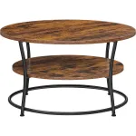 Masuta de cafea rotunda VASAGLE cu raft, stil industrial, maro rustic, 80x45 cm