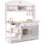 Bucătărie din lemn pentru copii cu accesorii, MDF și lemn, gri alb, 68x25x82 cm