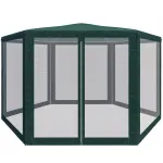 Pavilion de gradina hexagonal verde cu plasa anti-insecte si 2 intrari