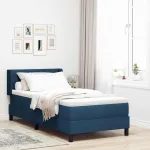 Pat cu arcuri cu headboard Manual albastru 200 x 90 cm țesătură GartenMobel Dekor