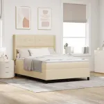 Pat cu arcuri cu saltea cu headboard Crem 190 x 140 cm țesătură GartenMobel Dekor
