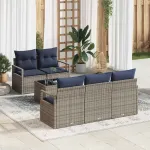 Set de canapea 6 pcs Gri și bleumarin poliratan GartenMobel Dekor