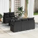 Set de canapea cu pernă Manual 6 pcs Negru poliratan GartenMobel Dekor