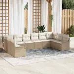 Set de canapele pentru grădină cu pernă 10 pcs Bej poliratan GartenMobel Dekor