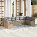 Set de canapele pentru grădină cu pernă 10 pcs Bej poliratan GartenMobel Dekor