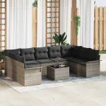 Set de canapele pentru grădină cu pernă 10 pcs Gri poliratan GartenMobel Dekor
