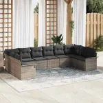 Set de canapele pentru grădină cu pernă 10 pcs Gri poliratan GartenMobel Dekor