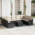 Set de canapele pentru grădină cu pernă 10 pcs Negru poliratan GartenMobel Dekor