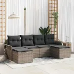 Set de canapele pentru grădină cu pernă 6 pcs Gri poliratan GartenMobel Dekor