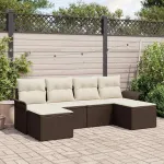 Set de canapele pentru grădină cu pernă 6 pcs Maro Rattan poli GartenMobel Dekor