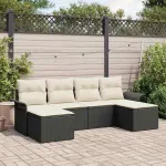 Set de canapele pentru grădină cu pernă 6 pcs Negru poliratan GartenMobel Dekor