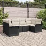 Set de canapele pentru grădină cu pernă 6 pcs Negru poliratan GartenMobel Dekor