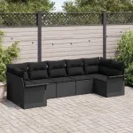 Set de canapele pentru grădină cu pernă 7 pcs Negru poliratan GartenMobel Dekor