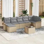 Set de canapele pentru grădină cu pernă 8 pcs Bej Rattan poli GartenMobel Dekor