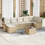 Set de canapele pentru grădină cu pernă 8 pcs Bej Rattan poli GartenMobel Dekor