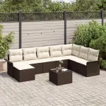 Set de canapele pentru grădină cu pernă 9 pcs Maro Rattan poli GartenMobel Dekor