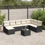 Set de canapele pentru grădină cu pernă 9 pcs Negru Rattan poli GartenMobel Dekor