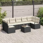 Set de canapea 8 pcs Negru și Crem poliratan GartenMobel Dekor