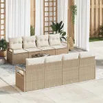 Set de canapea cu pernă Manual 7 pcs Bej și crem poliratan GartenMobel Dekor