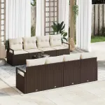 Set de canapea cu pernă Manual 7 pcs Maro și Crem poliratan GartenMobel Dekor