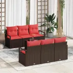 Set de canapea cu pernă Manual 7 pcs Maro și roșu poliratan GartenMobel Dekor