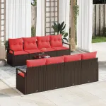 Set de canapea cu pernă Manual 7 pcs Maro și roșu poliratan GartenMobel Dekor