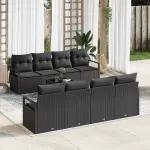 Set de canapea cu pernă Manual 7 pcs Negru poliratan GartenMobel Dekor