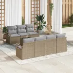 Set de canapea cu pernă Manual 8 pcs Bej și gri poliratan GartenMobel Dekor