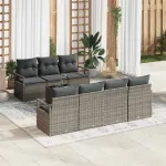 Set de canapea cu pernă Manual 8 pcs Gri poliratan GartenMobel Dekor